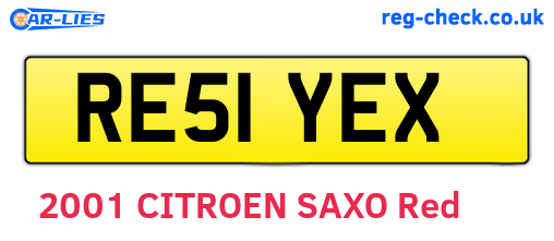 RE51YEX are the vehicle registration plates.