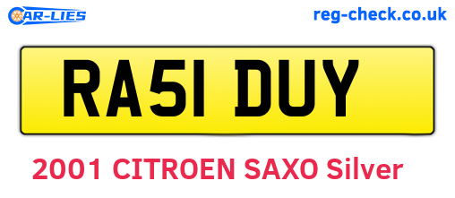 RA51DUY are the vehicle registration plates.