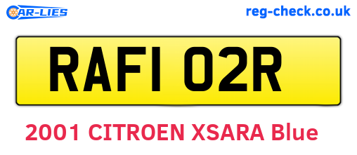 RAF102R are the vehicle registration plates.