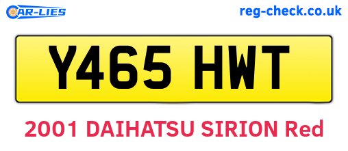 Y465HWT are the vehicle registration plates.
