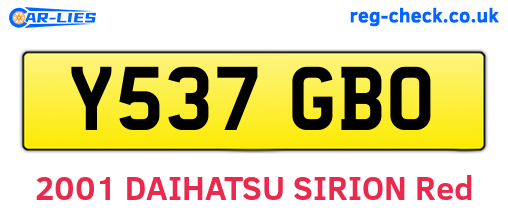 Y537GBO are the vehicle registration plates.