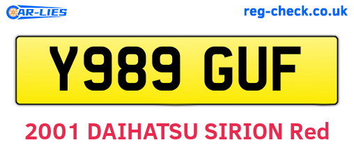 Y989GUF are the vehicle registration plates.