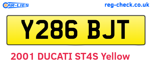 Y286BJT are the vehicle registration plates.