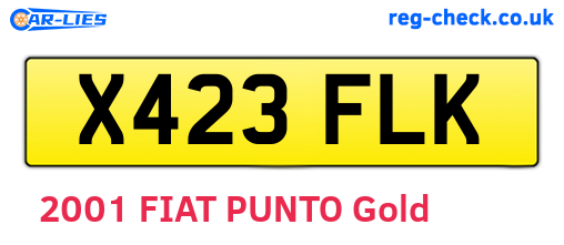 X423FLK are the vehicle registration plates.