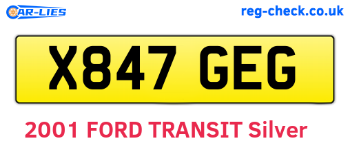 X847GEG are the vehicle registration plates.