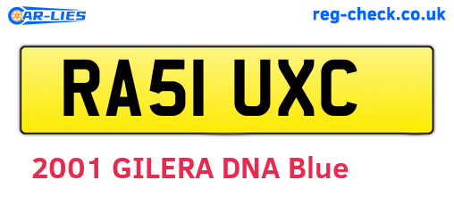 RA51UXC are the vehicle registration plates.