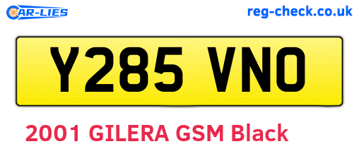 Y285VNO are the vehicle registration plates.