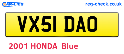 VX51DAO are the vehicle registration plates.