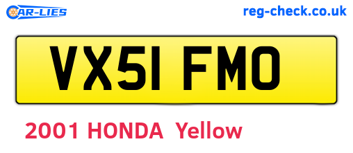 VX51FMO are the vehicle registration plates.