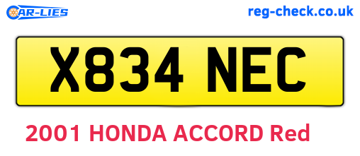 X834NEC are the vehicle registration plates.