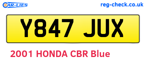 Y847JUX are the vehicle registration plates.