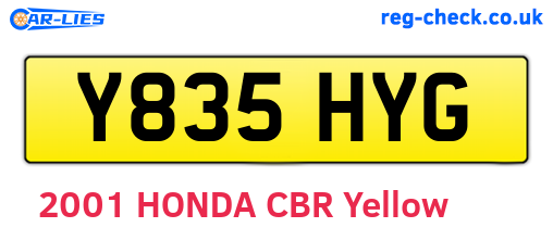Y835HYG are the vehicle registration plates.