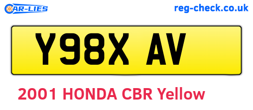 Y98XAV are the vehicle registration plates.