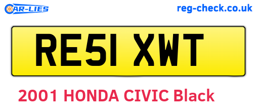 RE51XWT are the vehicle registration plates.