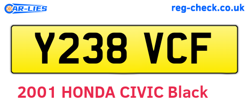 Y238VCF are the vehicle registration plates.