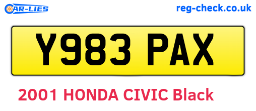 Y983PAX are the vehicle registration plates.