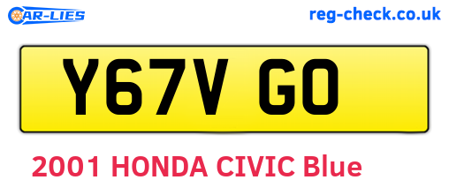 Y67VGO are the vehicle registration plates.
