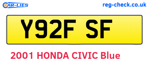 Y92FSF are the vehicle registration plates.