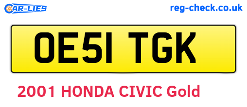 OE51TGK are the vehicle registration plates.