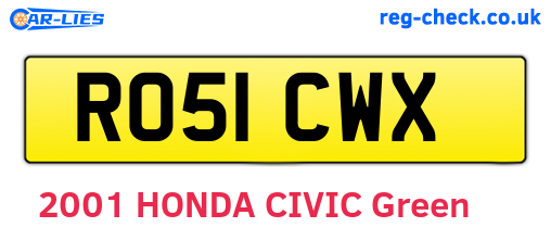 RO51CWX are the vehicle registration plates.