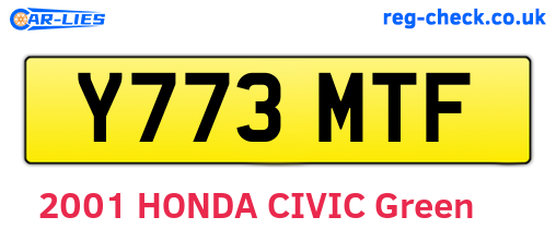 Y773MTF are the vehicle registration plates.