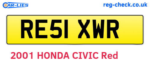 RE51XWR are the vehicle registration plates.