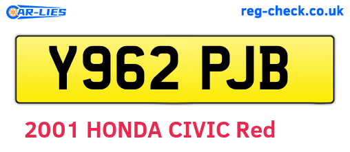 Y962PJB are the vehicle registration plates.