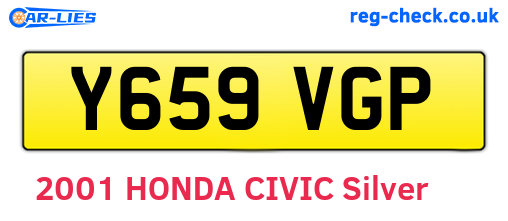Y659VGP are the vehicle registration plates.