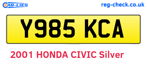 Y985KCA are the vehicle registration plates.