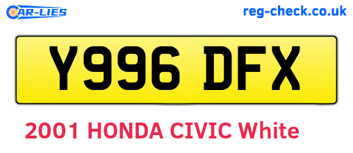 Y996DFX are the vehicle registration plates.