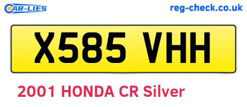 X585VHH are the vehicle registration plates.