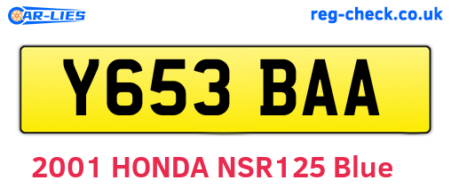 Y653BAA are the vehicle registration plates.