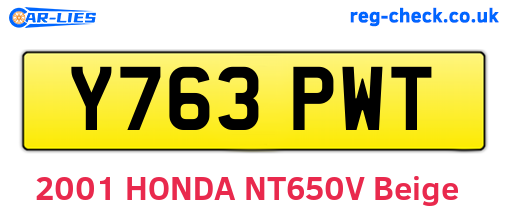 Y763PWT are the vehicle registration plates.