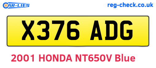 X376ADG are the vehicle registration plates.