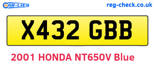 X432GBB are the vehicle registration plates.