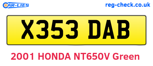 X353DAB are the vehicle registration plates.