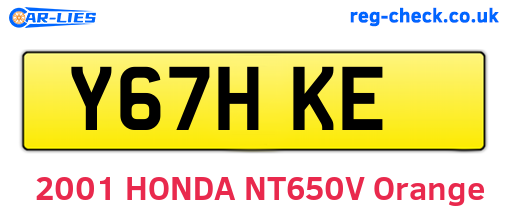 Y67HKE are the vehicle registration plates.
