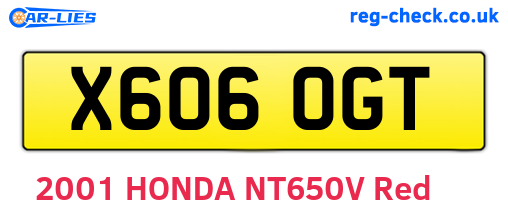 X606OGT are the vehicle registration plates.