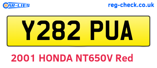 Y282PUA are the vehicle registration plates.