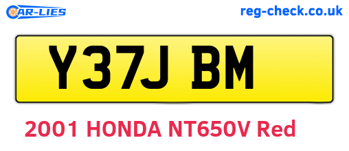 Y37JBM are the vehicle registration plates.