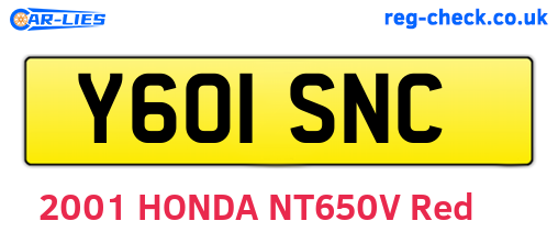 Y601SNC are the vehicle registration plates.