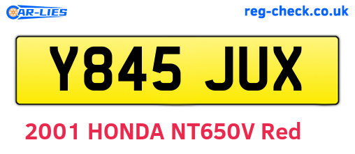 Y845JUX are the vehicle registration plates.
