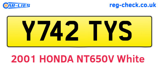 Y742TYS are the vehicle registration plates.