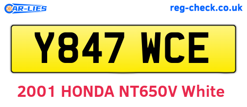 Y847WCE are the vehicle registration plates.