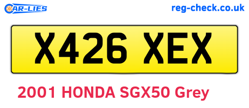 X426XEX are the vehicle registration plates.