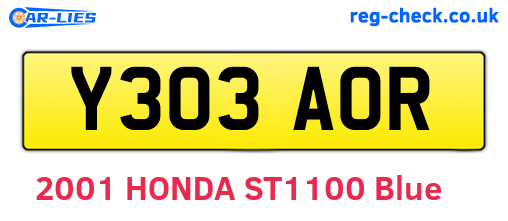Y303AOR are the vehicle registration plates.
