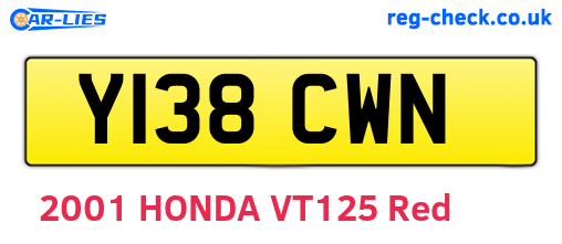 Y138CWN are the vehicle registration plates.
