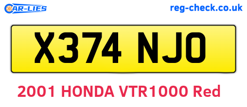 X374NJO are the vehicle registration plates.