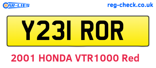 Y231ROR are the vehicle registration plates.