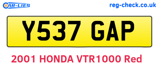 Y537GAP are the vehicle registration plates.